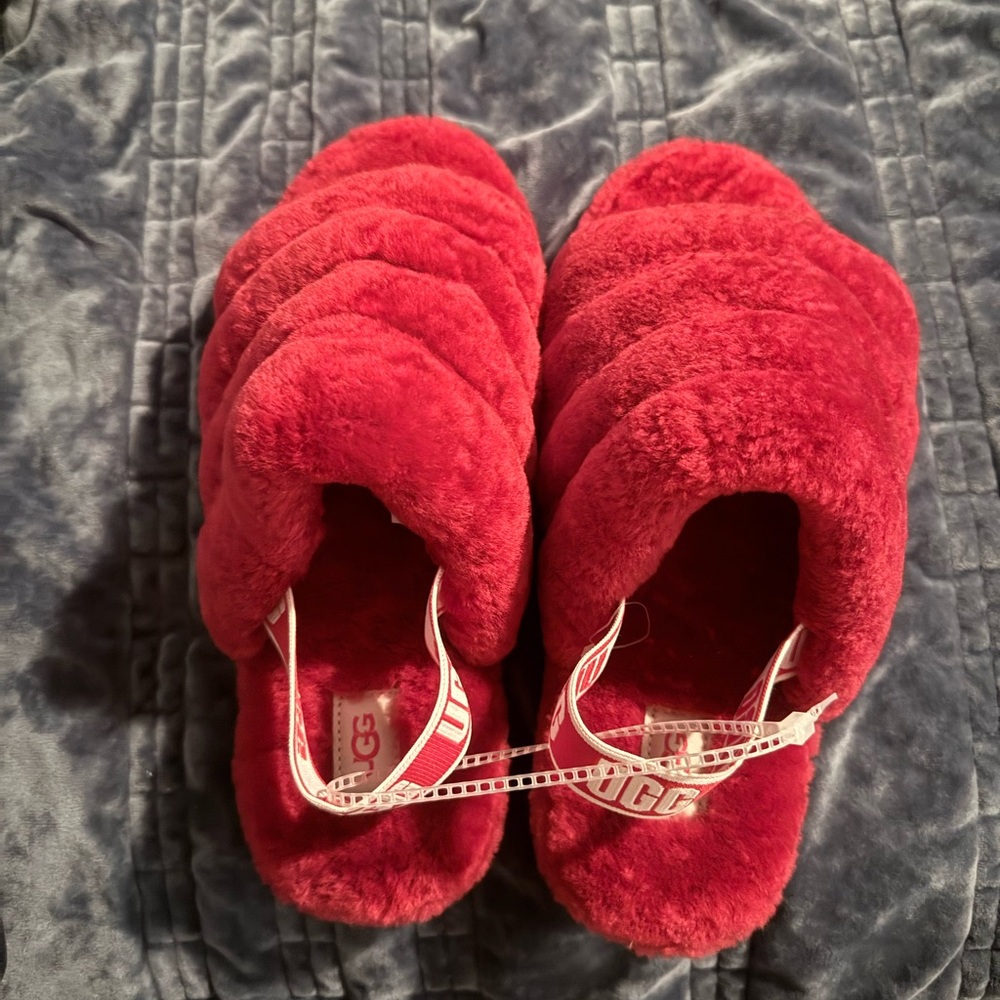 UGG Plush Red Slippers